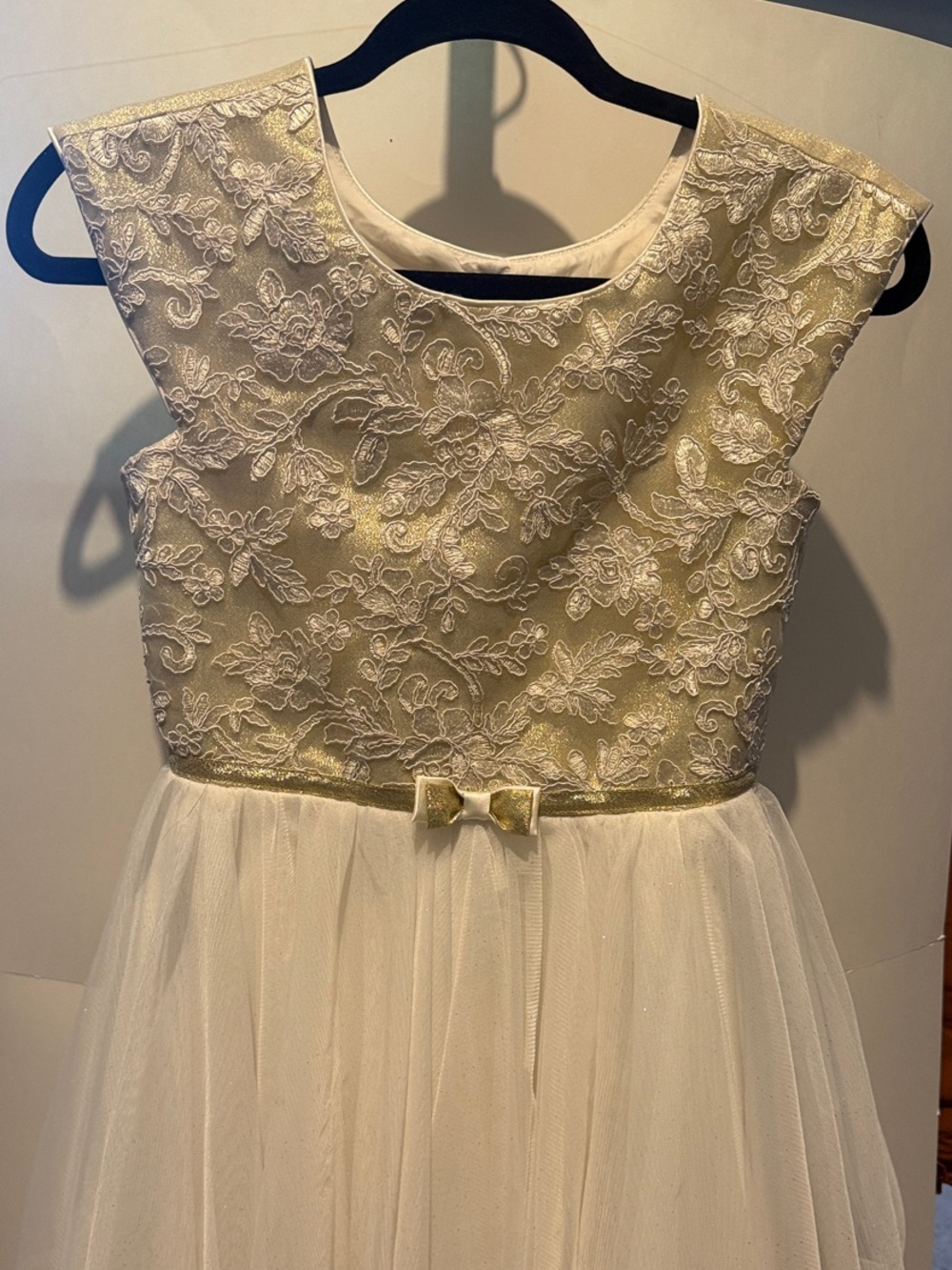 Jona Michelle Ivory and Gold Lace Tulle Party Dress